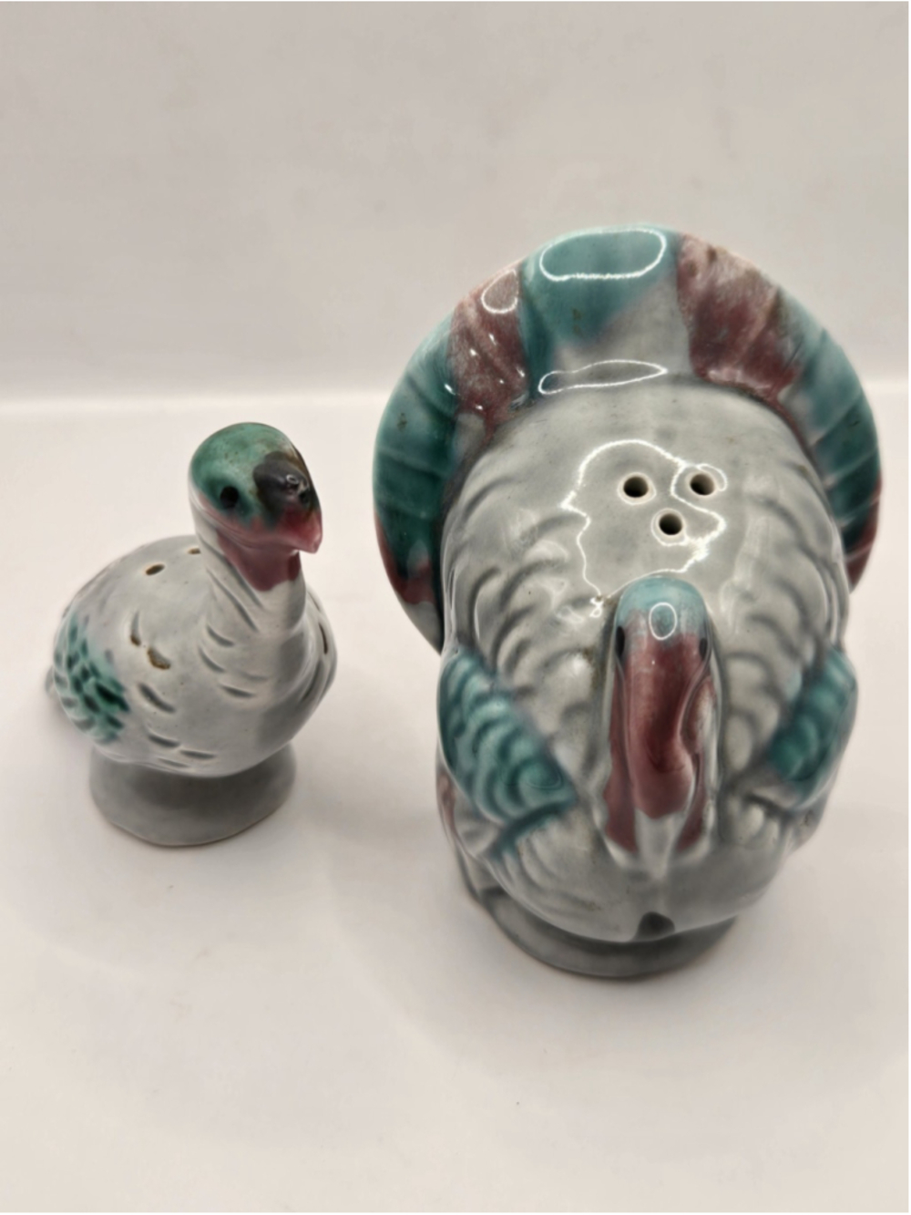 Vtg 60s Turkey Salt & Pepper Shakers Tom Hen Couple Thanksgiving Fall Gray